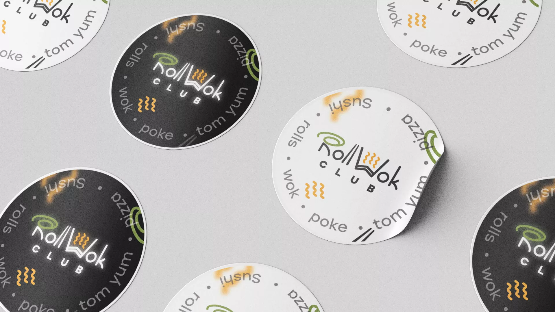 Разработка наклеек для суши-бара «Roll Wok Club» в Голицыно